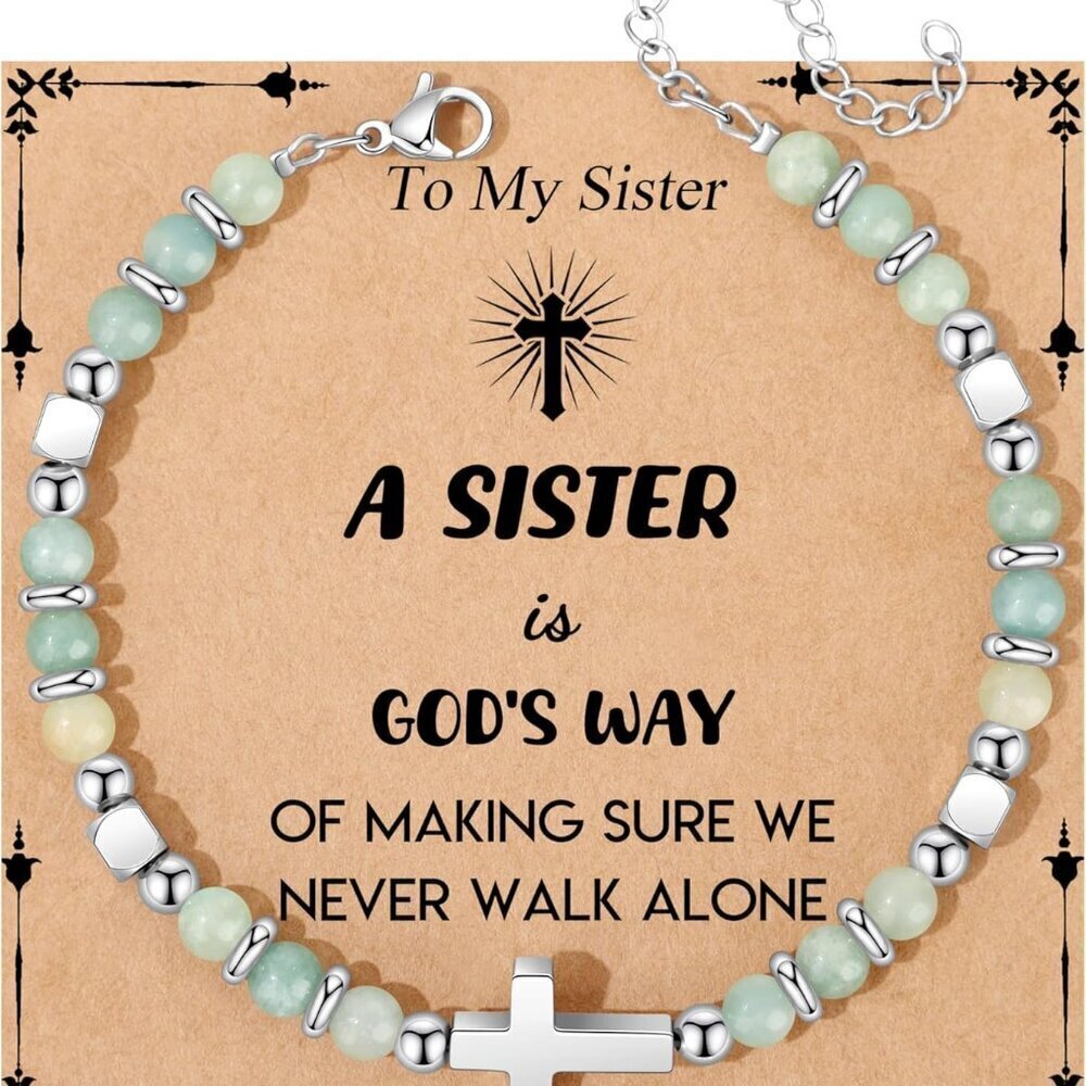 Christian Cross Bracelet Women Faith Beaded Jewelry Baptism Communion Gift